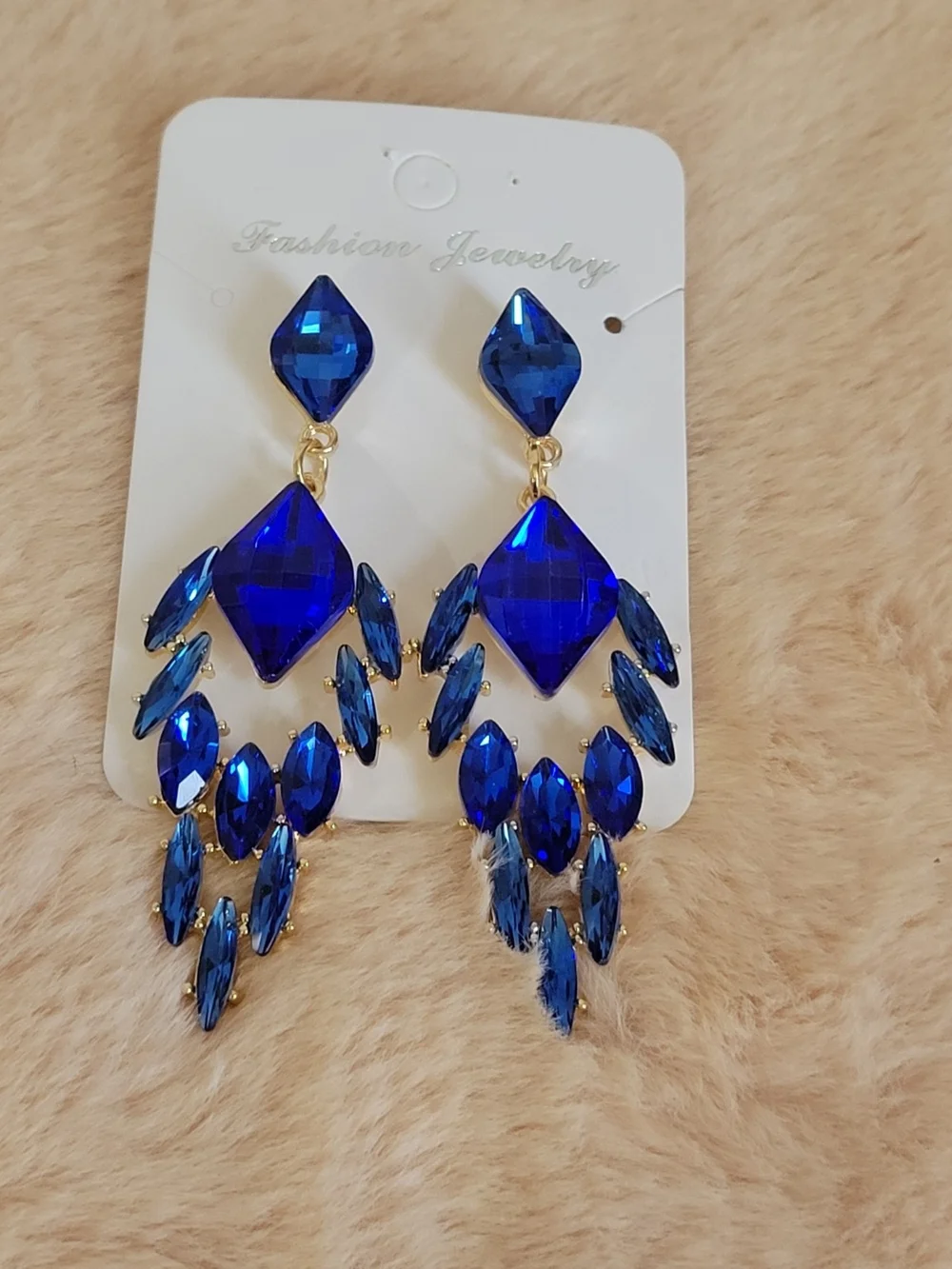 Fashion Jewelry Royal Blue Faceted Chandelier Drop Earrings